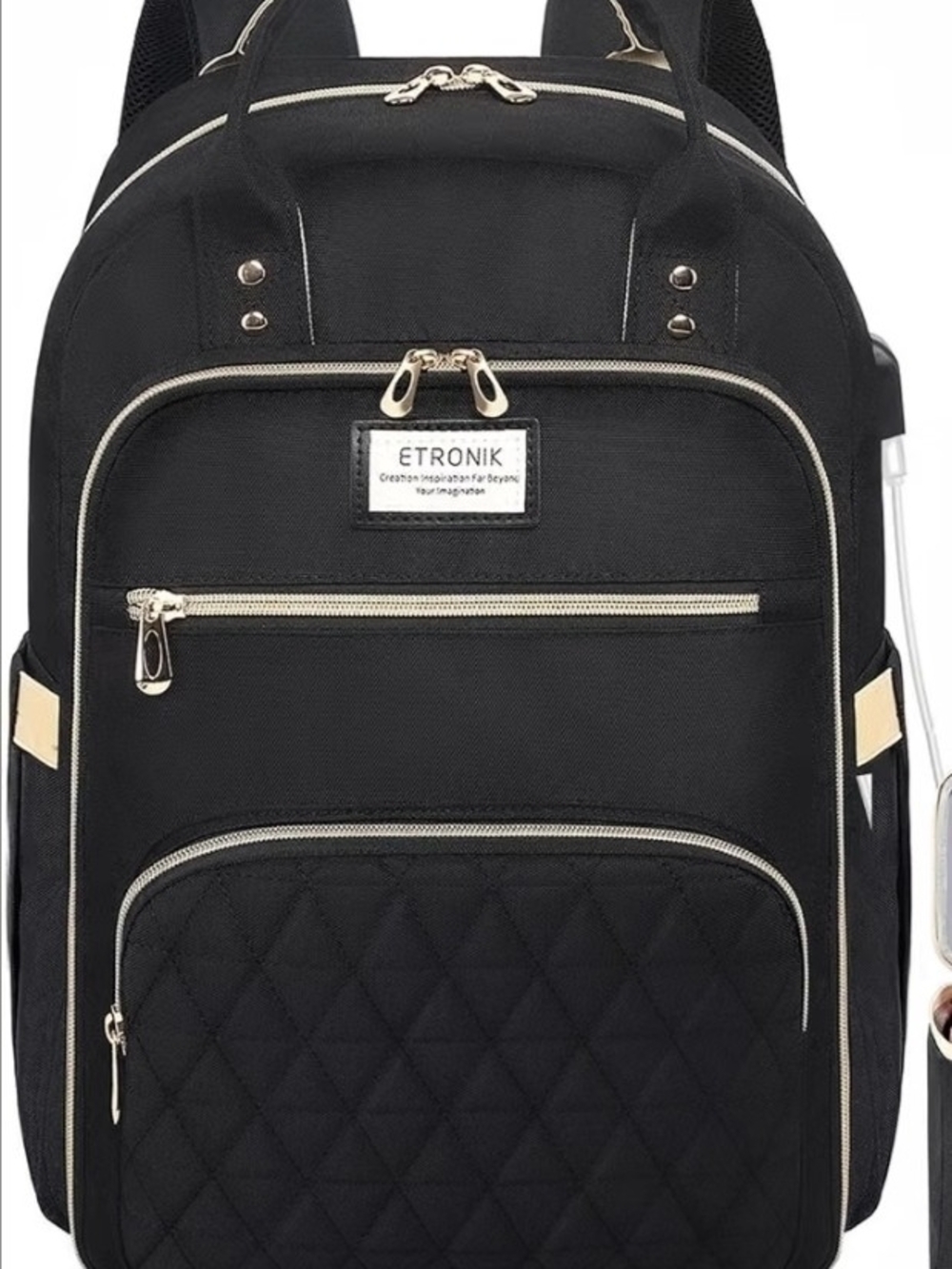 Black Women's Backpack - Quilted Front